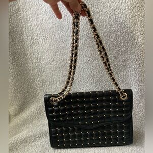 Rebecca Minkoff Black Quilted Stud Shoulder Bag with Gold Chain